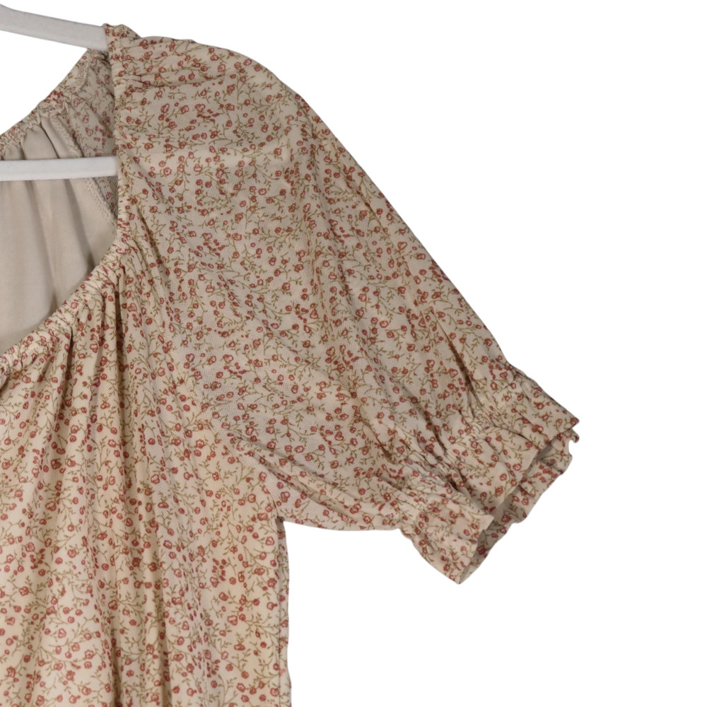 Indigo Rose Knit Top Women Large Pink Floral Puff Sleeve Smocked Peasant Boho - Picture 3 of 11